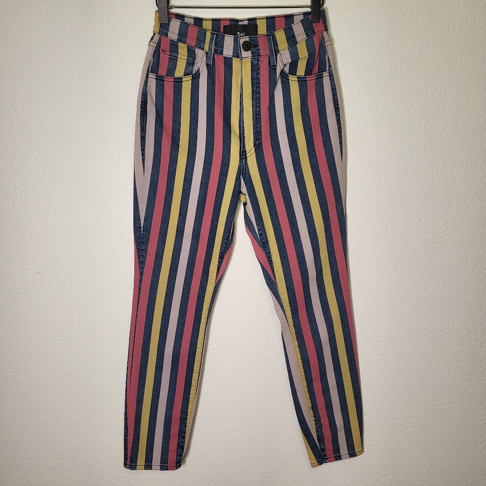 3x1 NYC Volt High Rise Striped Skinny Cropped Jeans size 27